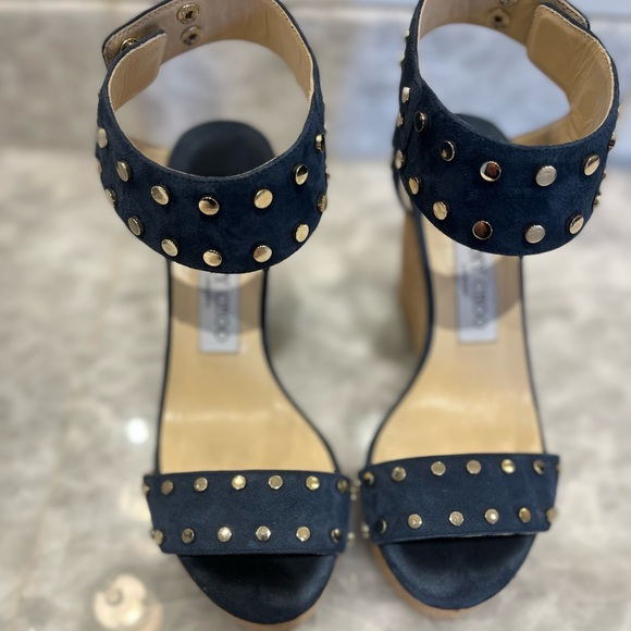 Jimmy Choo navy suede wedges - Picture 2 of 2